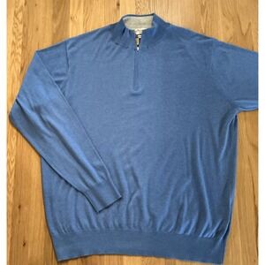 Peter Millar Crown Soft 1/4 Zip Sweater Men's XL Light Blue Cotton Silk Pullover